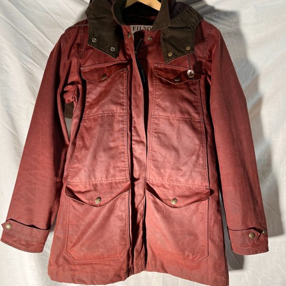 Filson Jackets & Blazers - Womens Moorcroft Jacket + Hood SMALL Red Burgundy Outerwear Chore Wax Canvas NEW